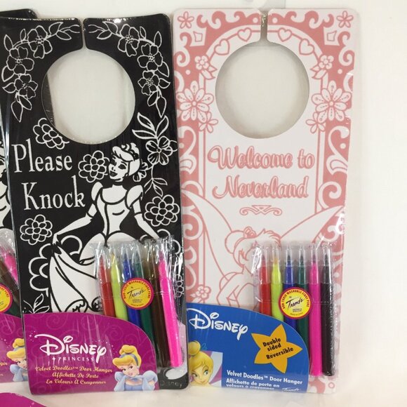 New 3 Disney Princess Cinderella Tinker Bell Velvet Doodle Door Hanger & Pencils - Picture 3 of 7